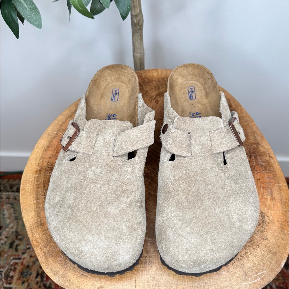 Birkenstock Boston Beige Suede Slip-On Clogs size 41 or 11